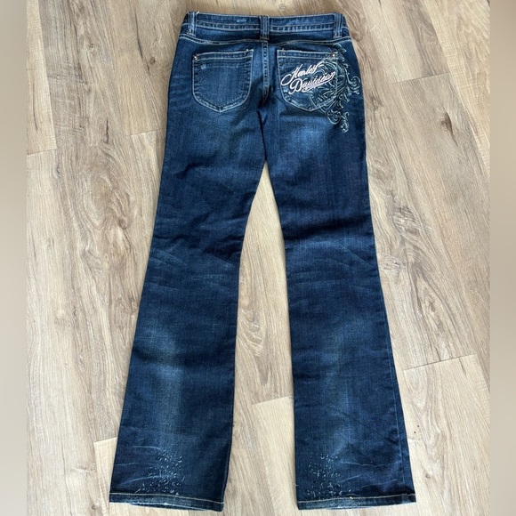 Harley-Davidson Women's y2k Dark Blue Boot Cut Low Waisted Jeans - Picture 3 of 6